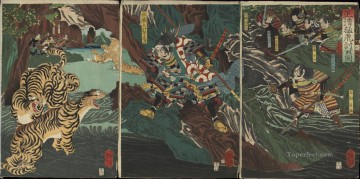  cazando Lienzo - kato kiyomasa cazando tigres en corea durante la guerra imjim Tsukioka Yoshitoshi